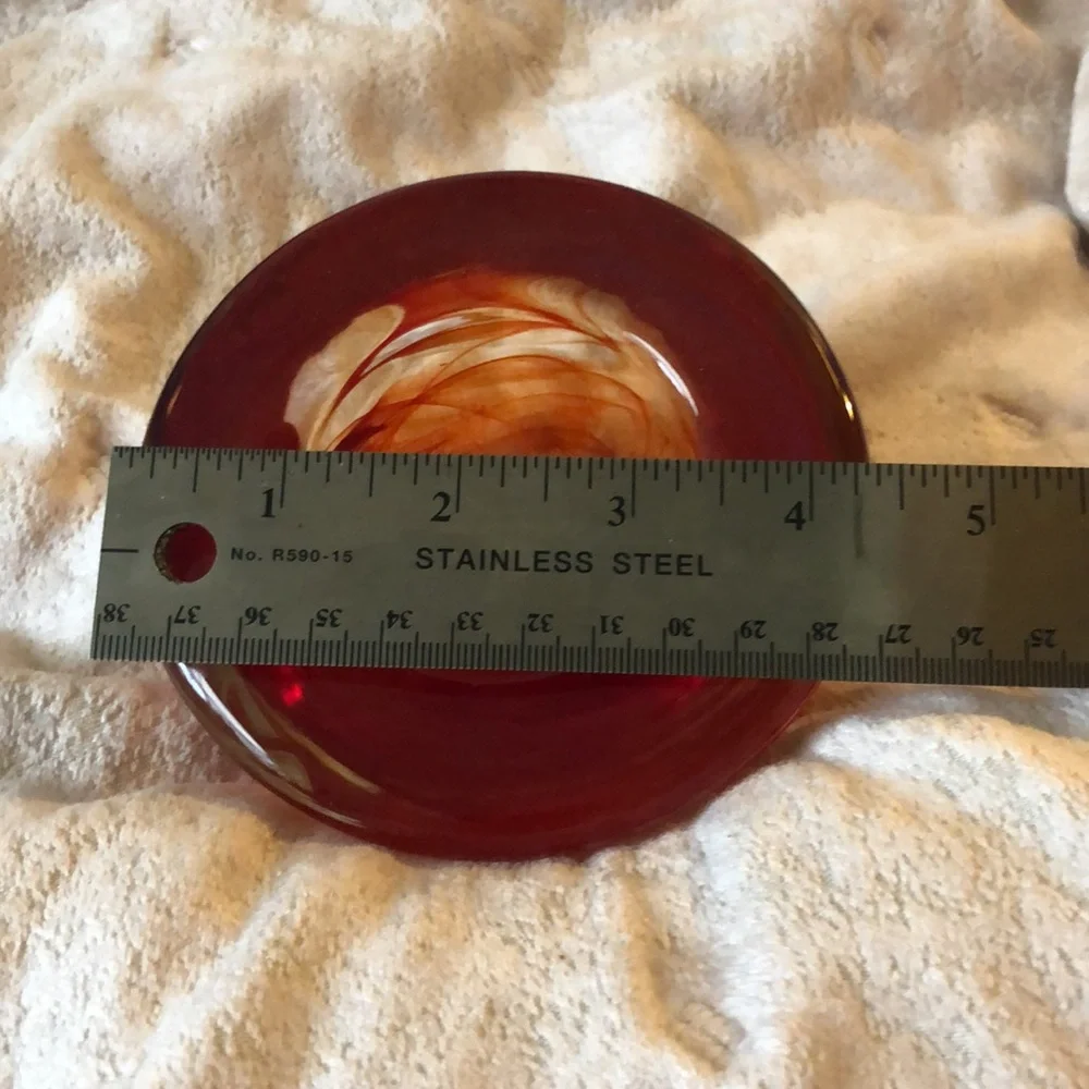 Kosta Boda Swedish orange glass “atoll” votive tea light candle holder